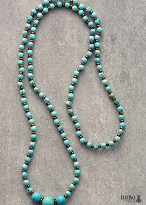 Boho Necklace, Mala Stone Beads Turquoise